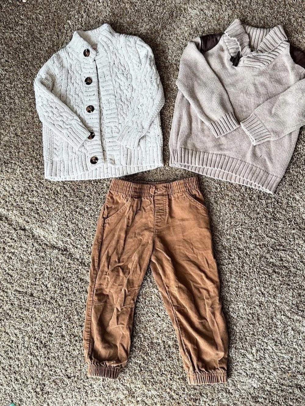 2T Boys Corduroy Tan Pants & 2 Sweaters Set/ Fall Outifts